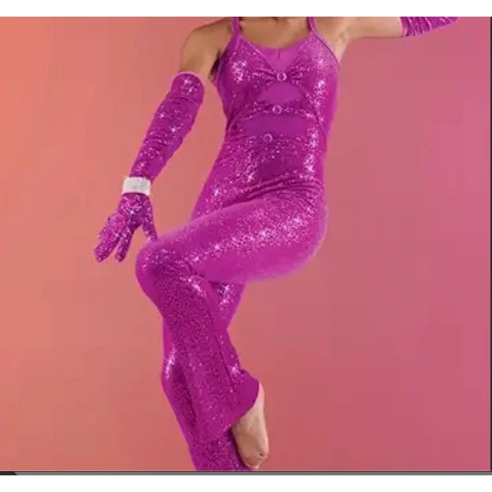 Weissman Sequin Velvet Jumpsuit‎ Dance Girls CM Pink Set of 2